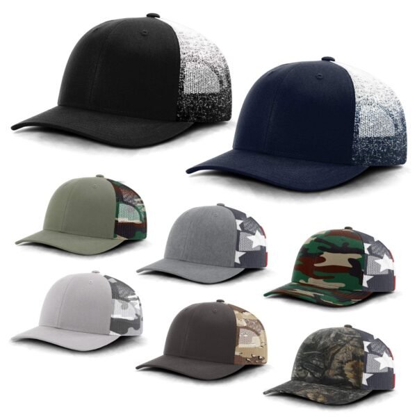 CROWN-CORNERH 112PM Printed Mesh Trucker Cap Hat Adjustable Snapback Closure American Flag Hat